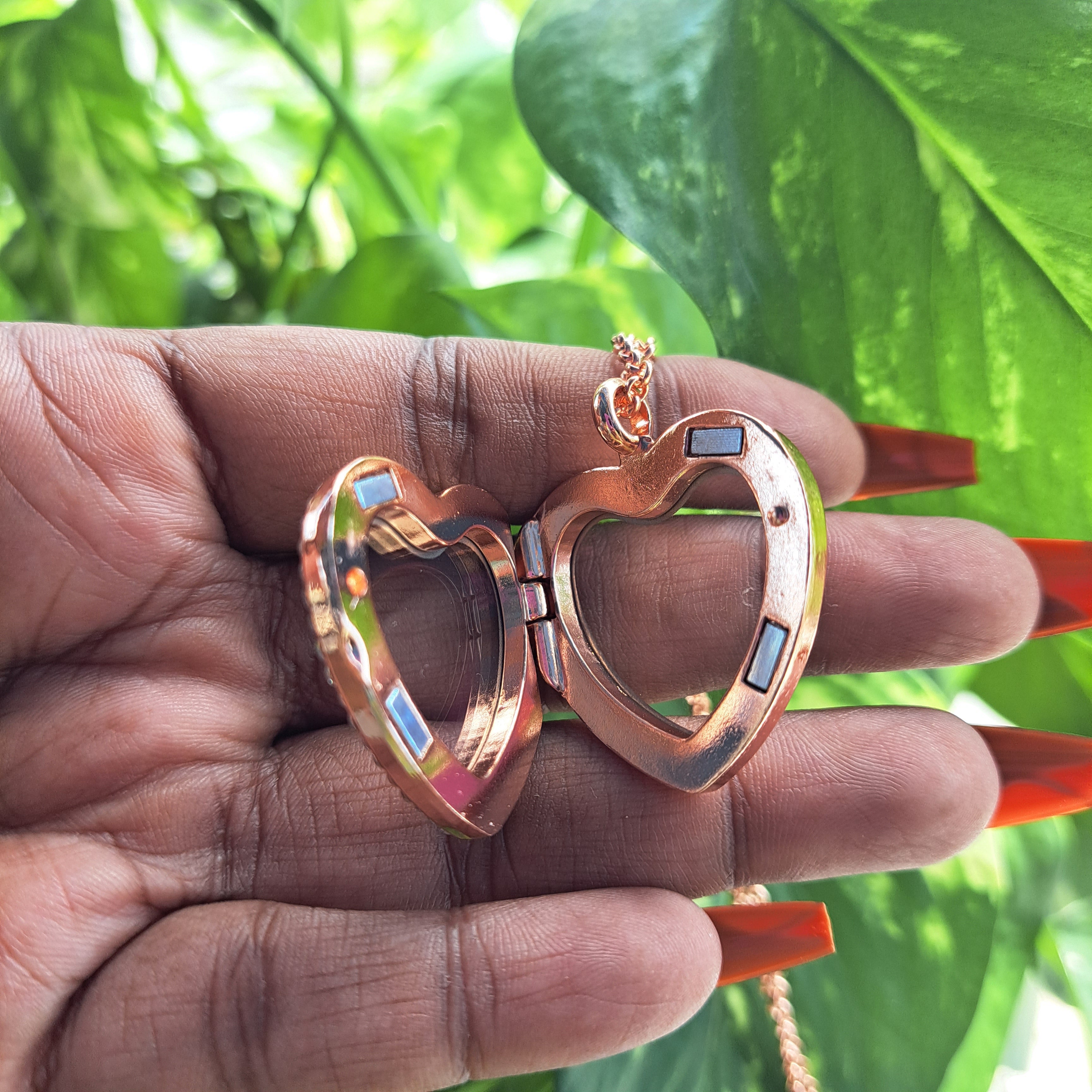Floating Charms Heart Rhinestones Pendant Locket Stainless Steel Necklace