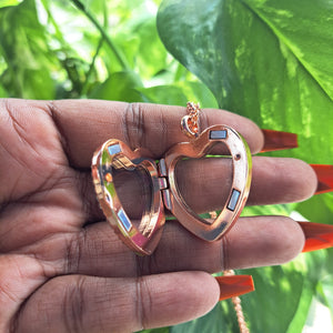 Floating Charms Heart Rhinestones Pendant Locket Stainless Steel Necklace