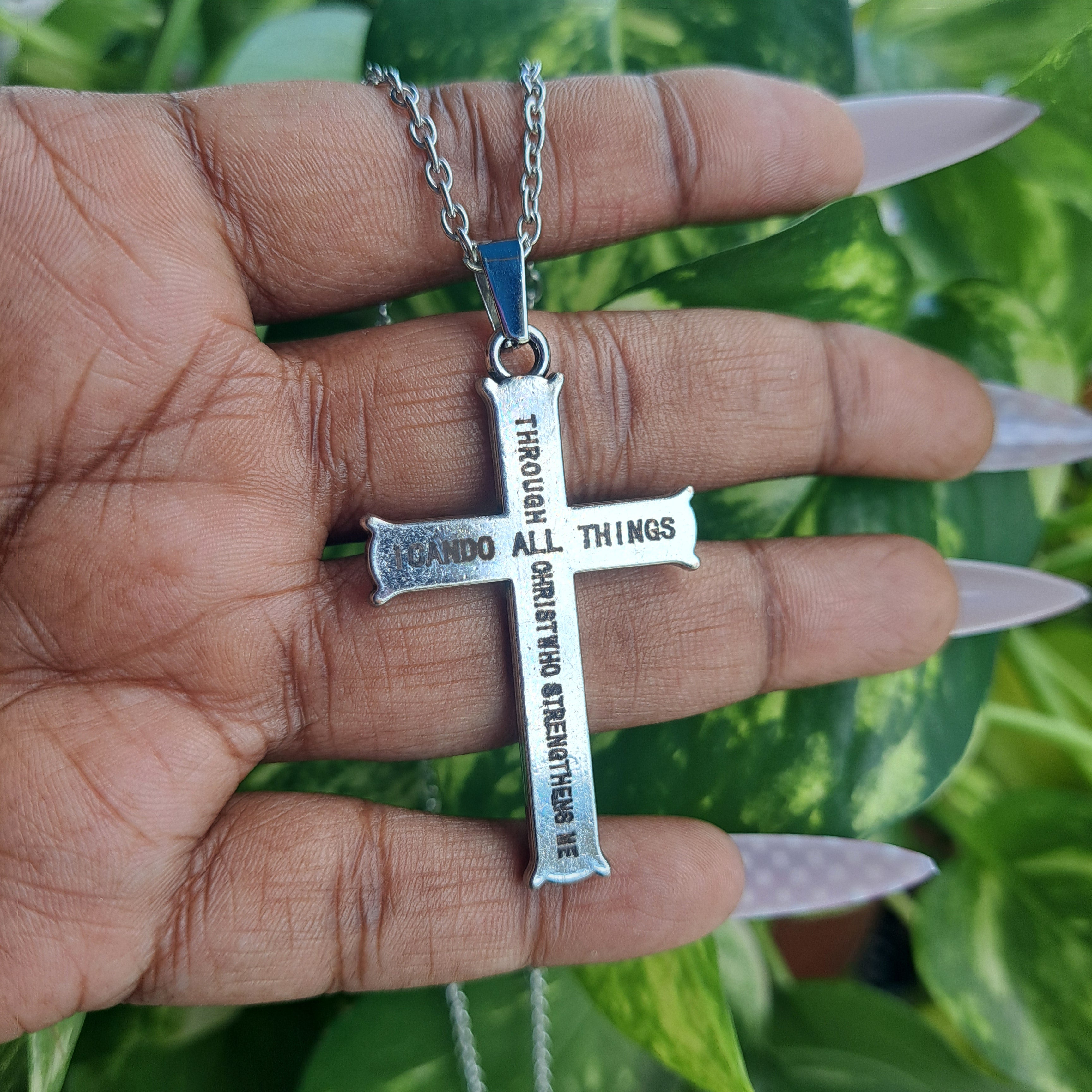 Cross Stainless Steel Necklace_Philippians 4:13