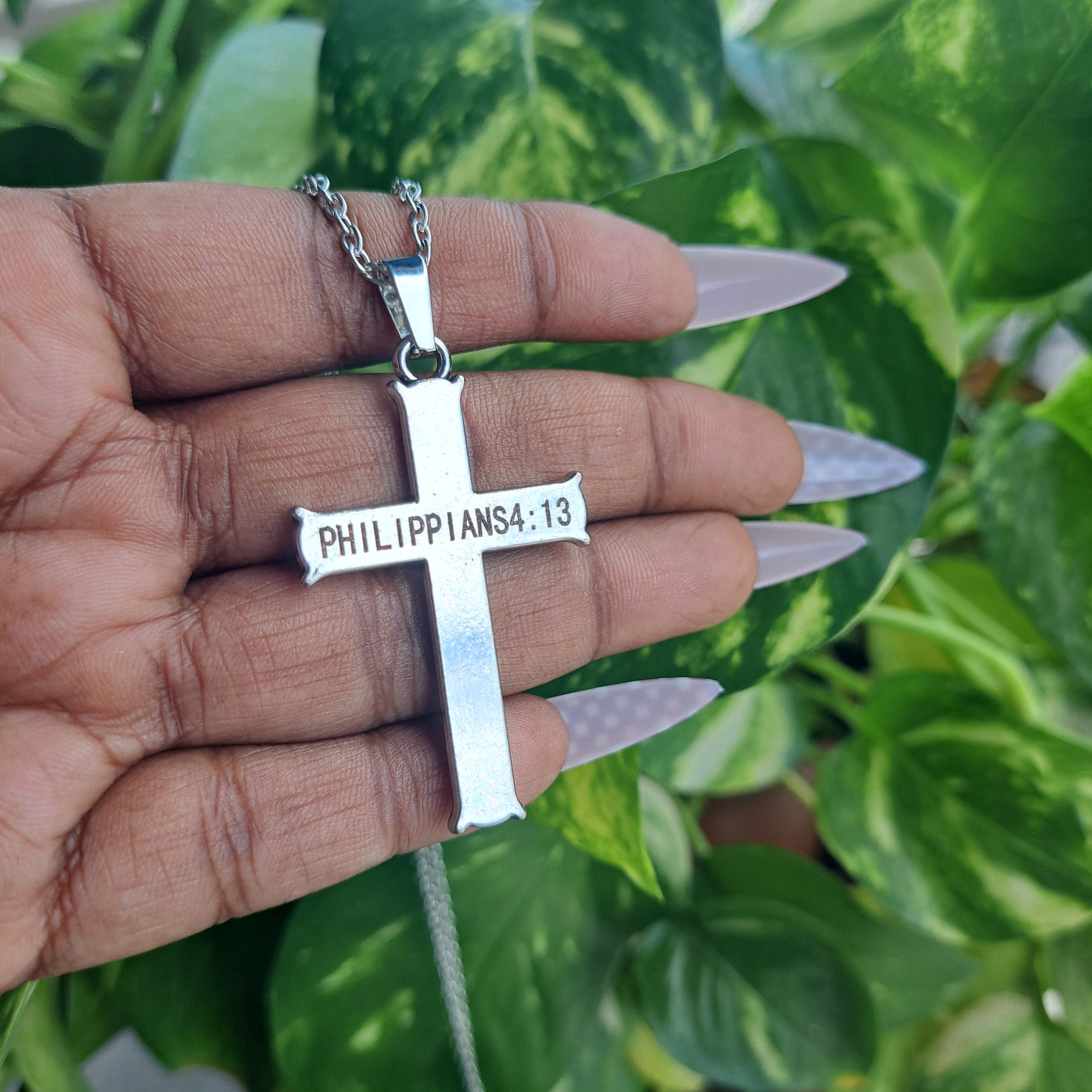 Cross Stainless Steel Necklace_Philippians 4:13