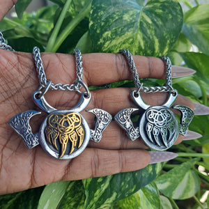 Viking Bear Claw, Double Axe, Nordic Stainless Steel Necklace_ Pattern