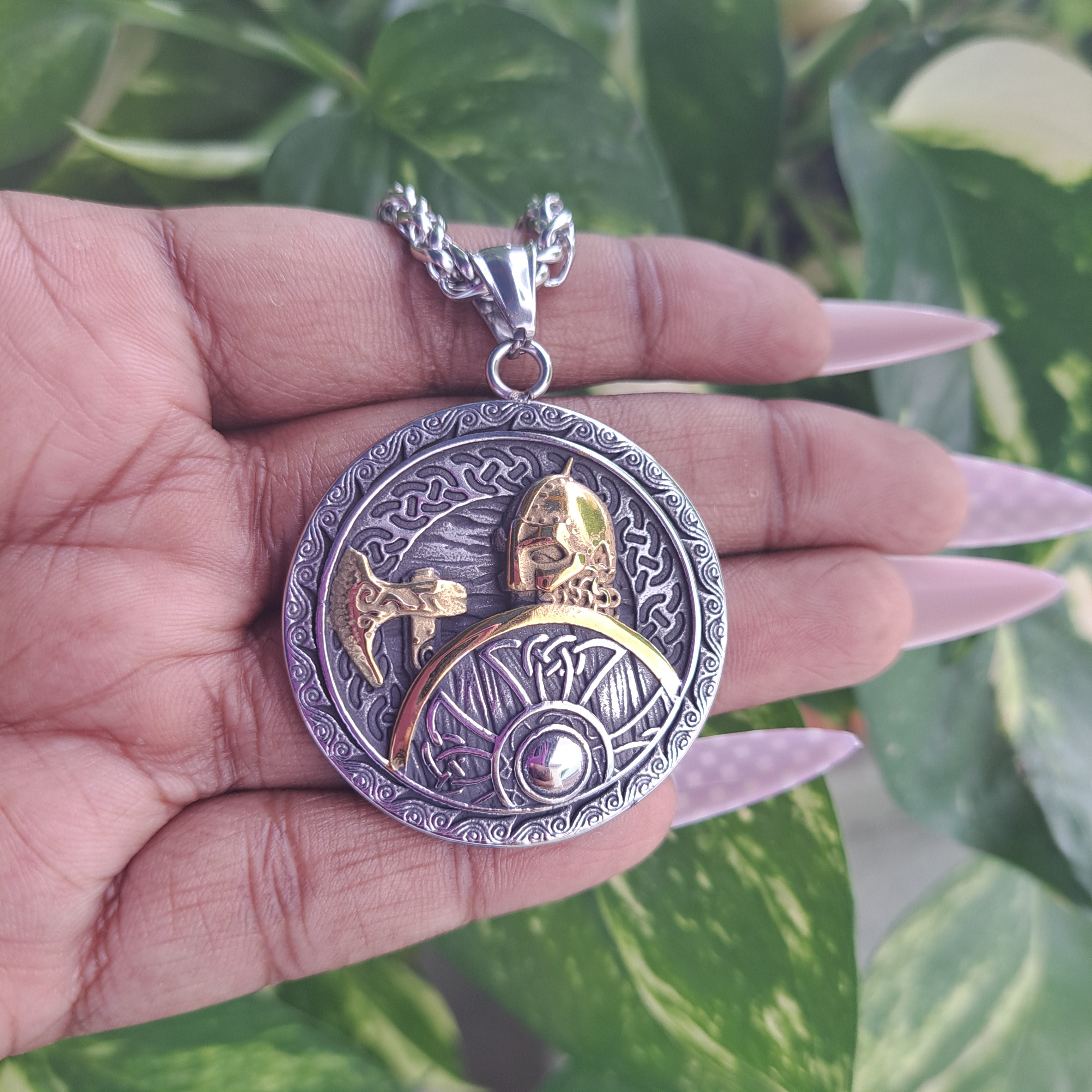 Viking Shield, Warrior, Axe Stainless Steel Necklace_Pattern
