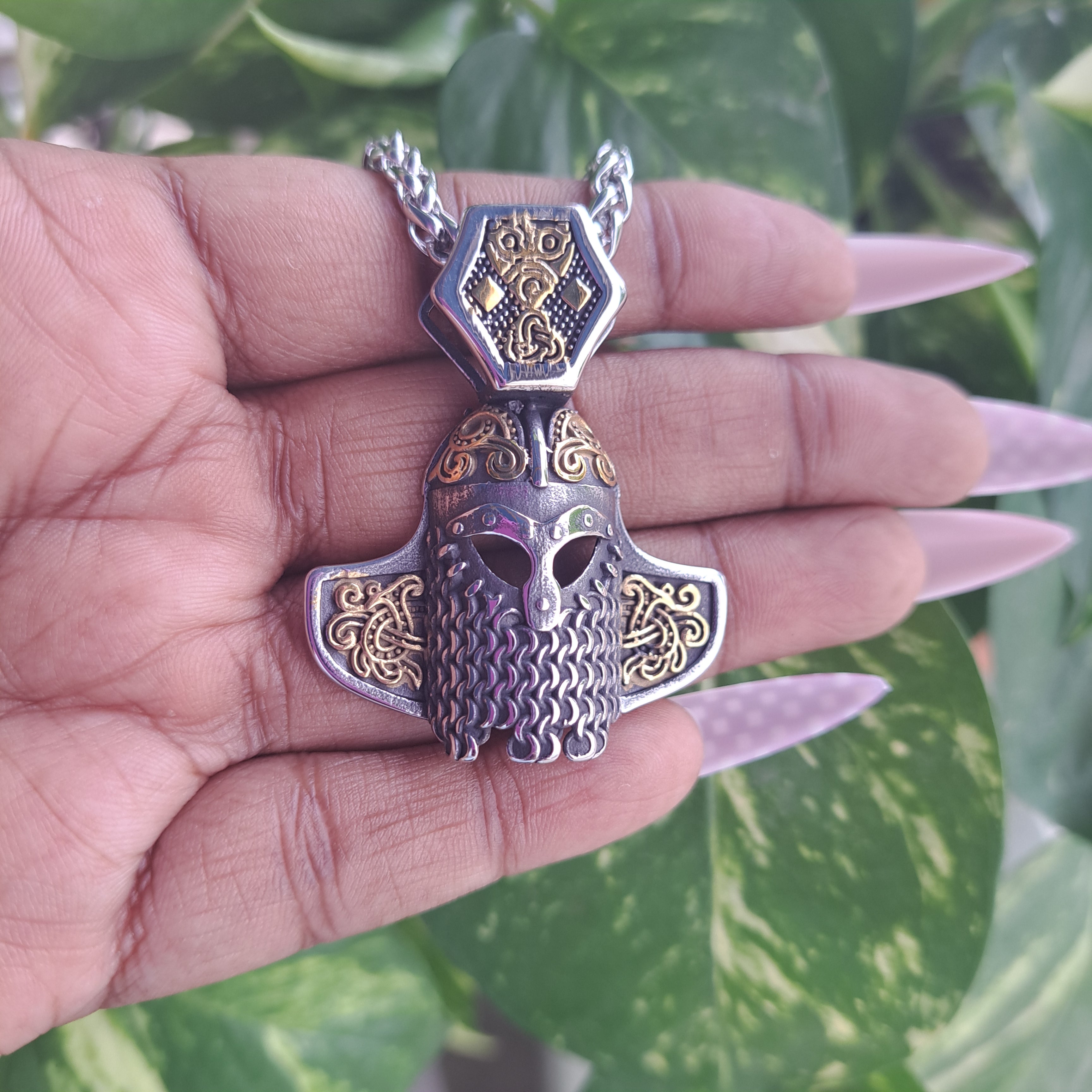 Viking Warrior Helmet Stainless Steel Necklace_Pattern
