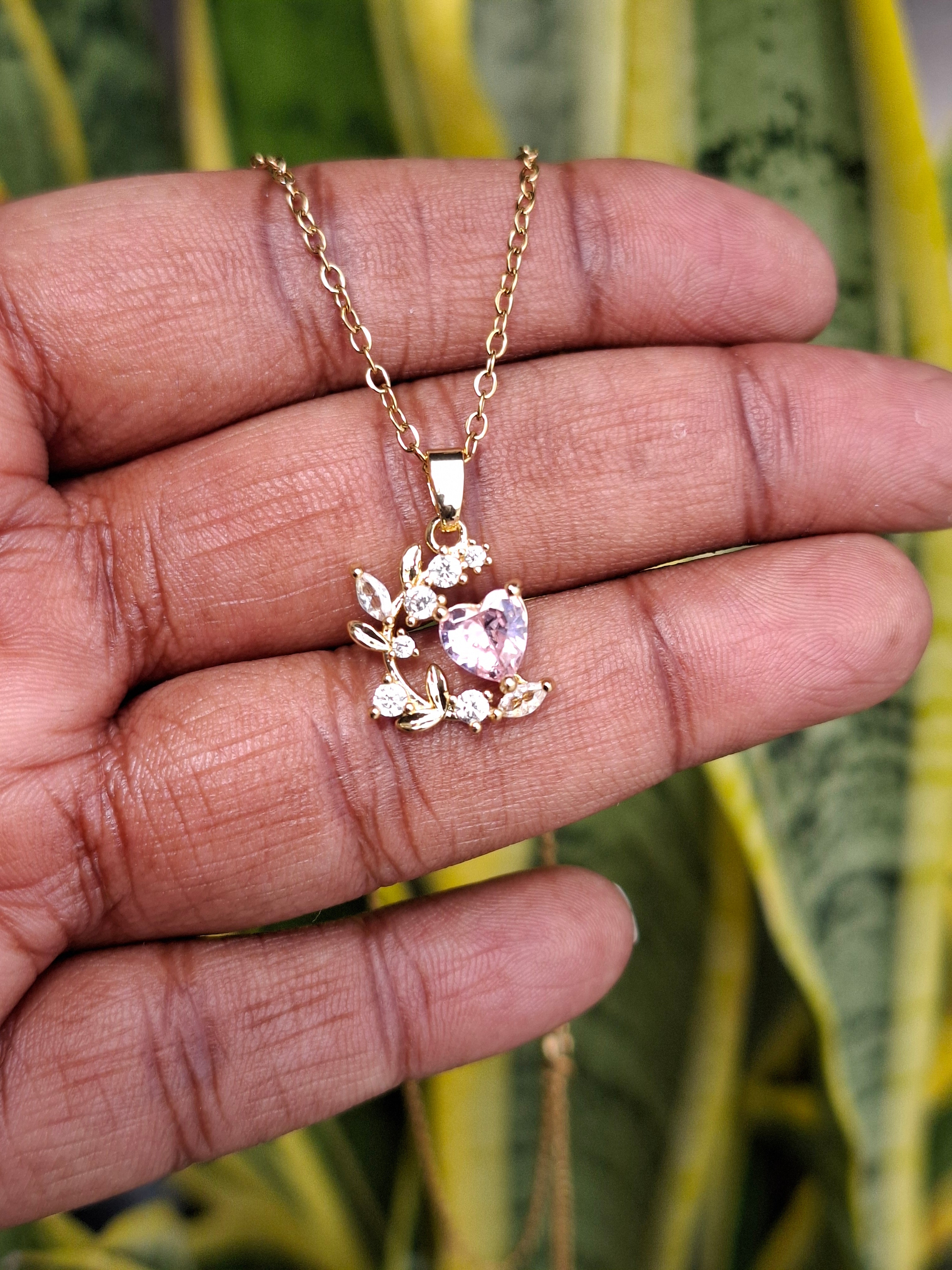 Heart Branch Multi Rhinestones Big Crystal Stainless Steel Necklace