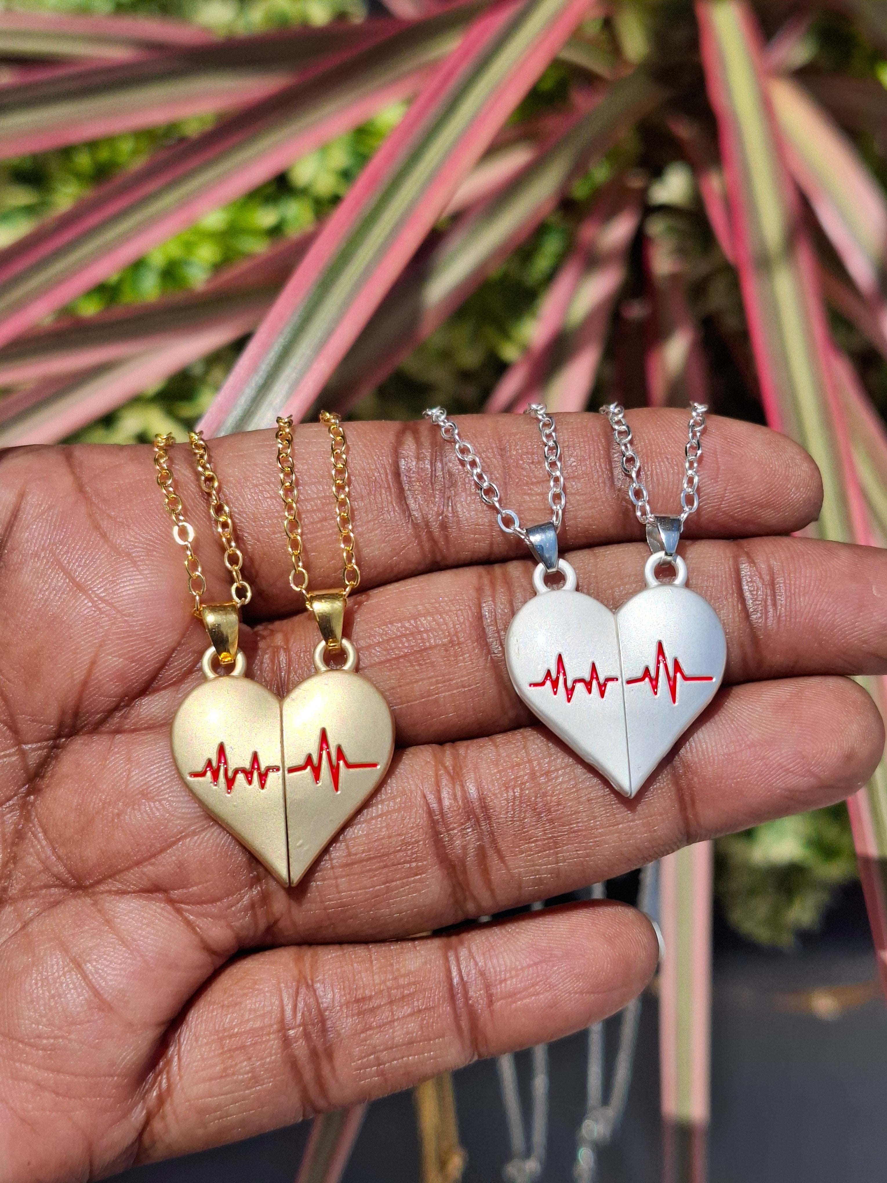 Couples Heart Magnetic Puzzle Stainless Steel Necklaces