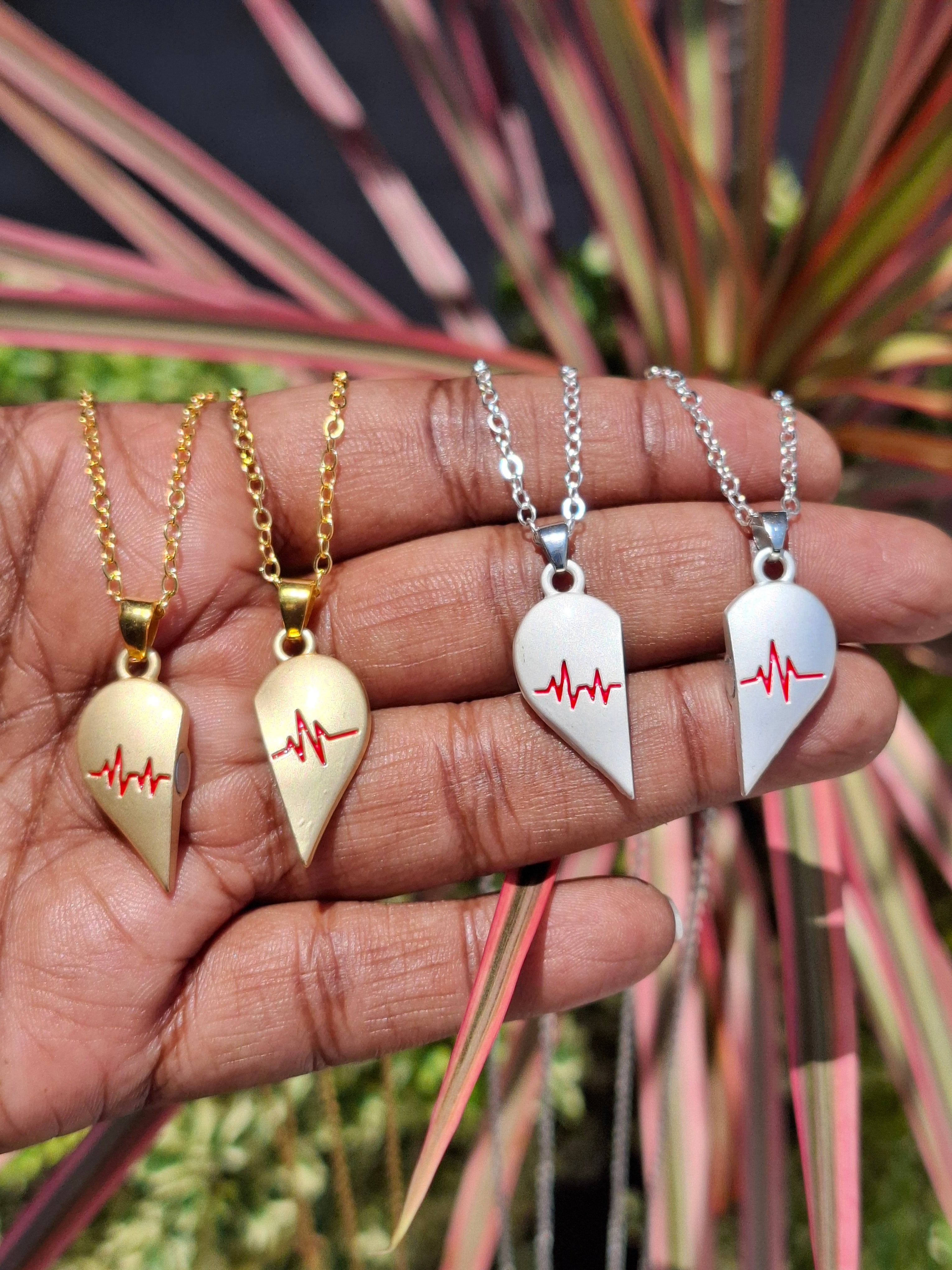 Couples Heart Magnetic Puzzle Stainless Steel Necklaces