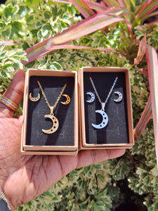 Moon & 4 Stars Necklace & Earring Stainless Steel Set