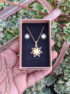Sun Necklace & Earring Stainless Steel Set