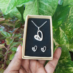 Heart Love Necklace & Earrings Stainless Steel Set