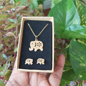 Elephant, Bull Dog, Butterfly Animal Insect Necklace & Earrings Stainless Steel Set