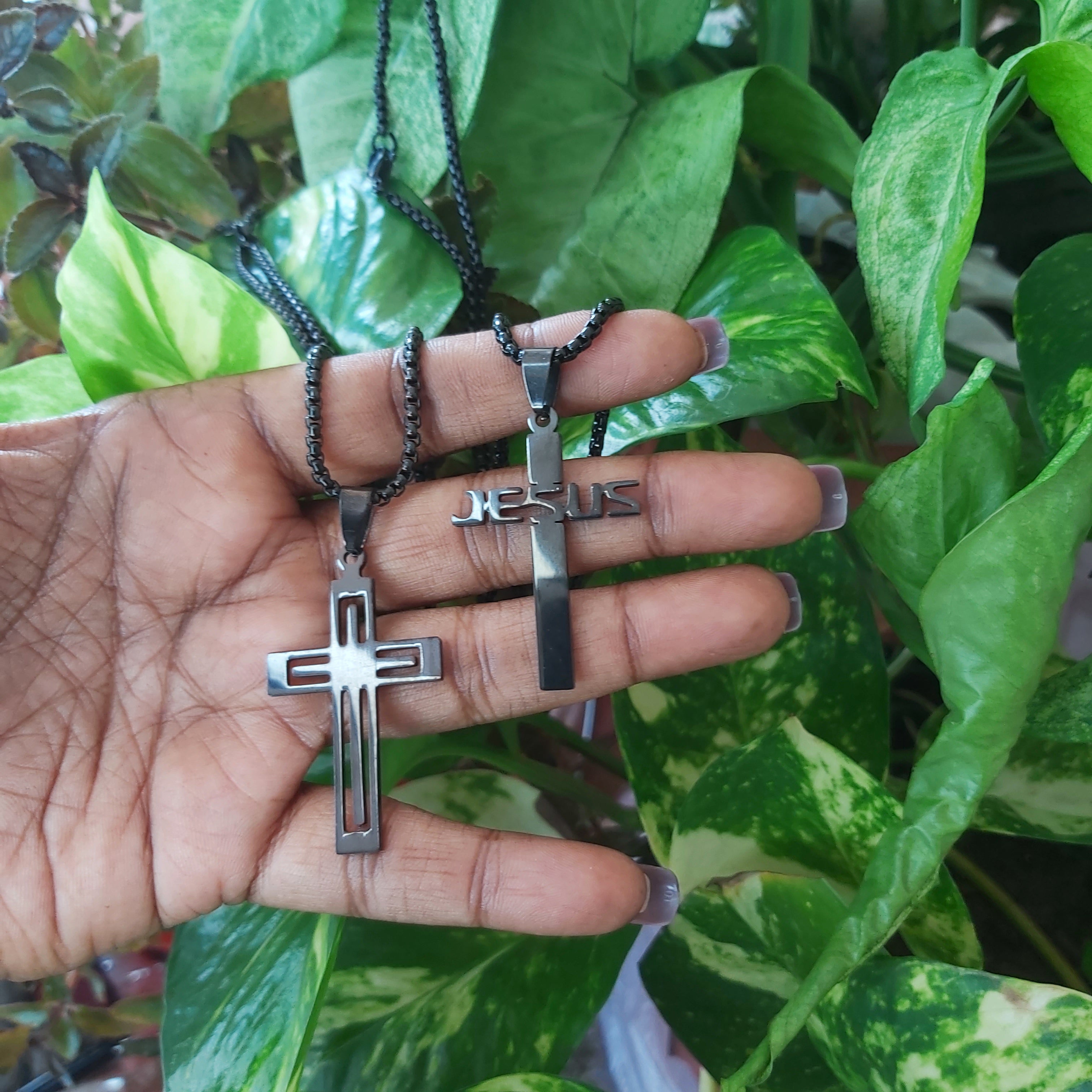 Cross Plain, Jesus Stainless Steel Necklace