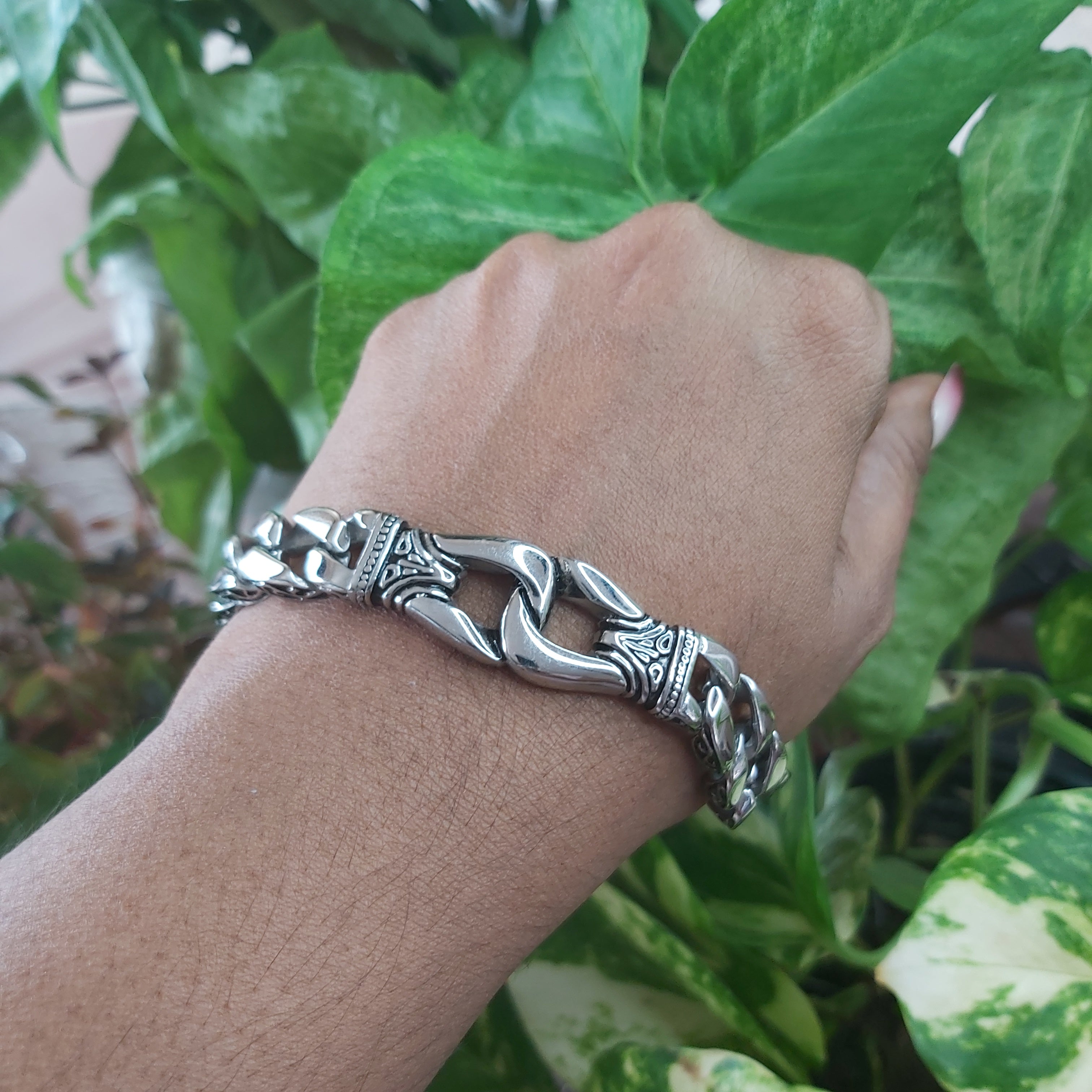 Curb Cuban Link Totem Knot Stainless Steel Bracelet