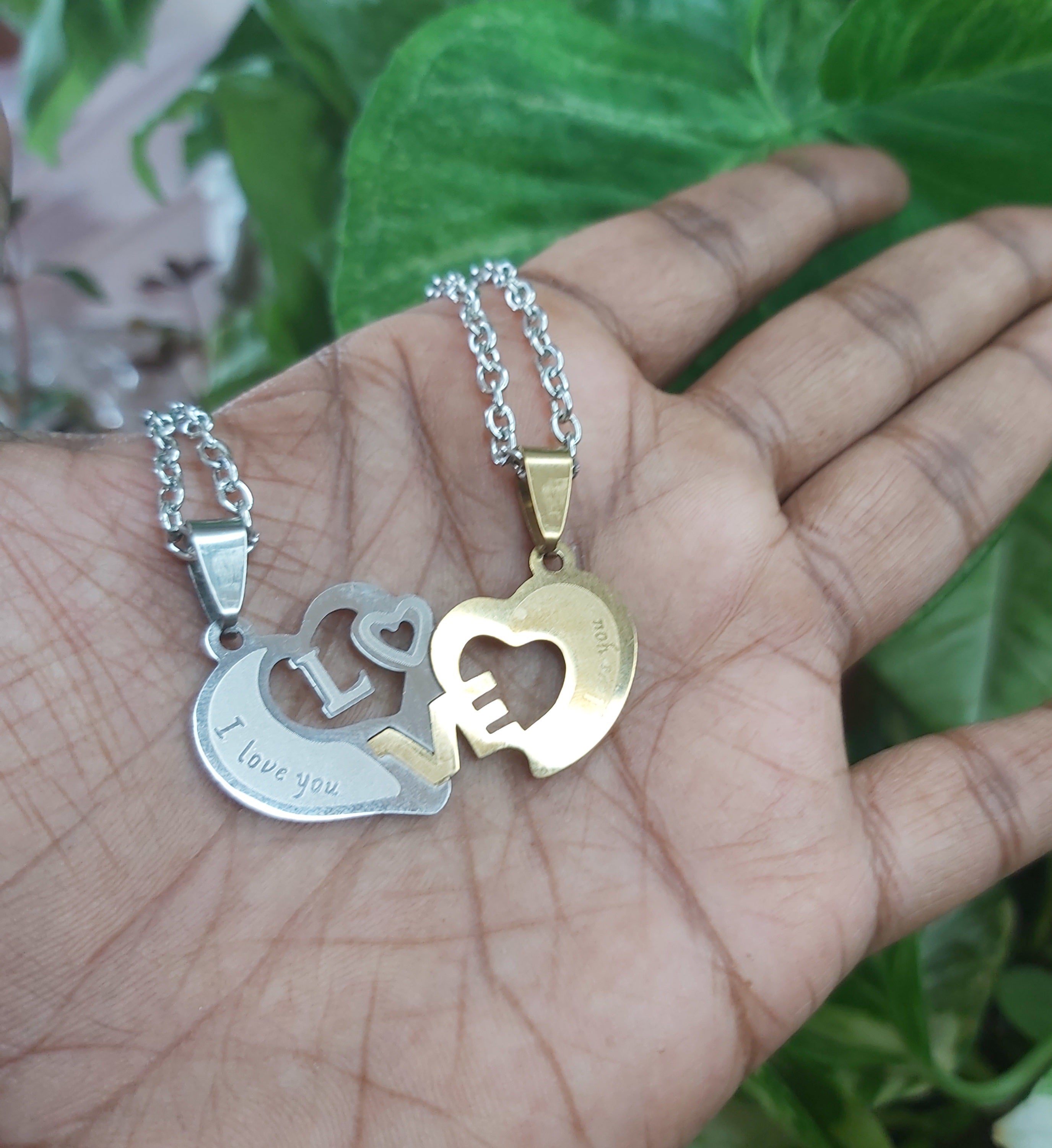 Couples I Love You Heart Puzzle Key Stainless Steel Necklaces