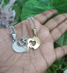 Couples I Love You Heart Puzzle Key Stainless Steel Necklaces