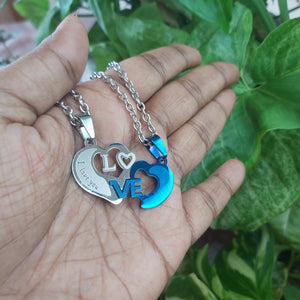 Couples I Love You Heart Puzzle Key Stainless Steel Necklaces