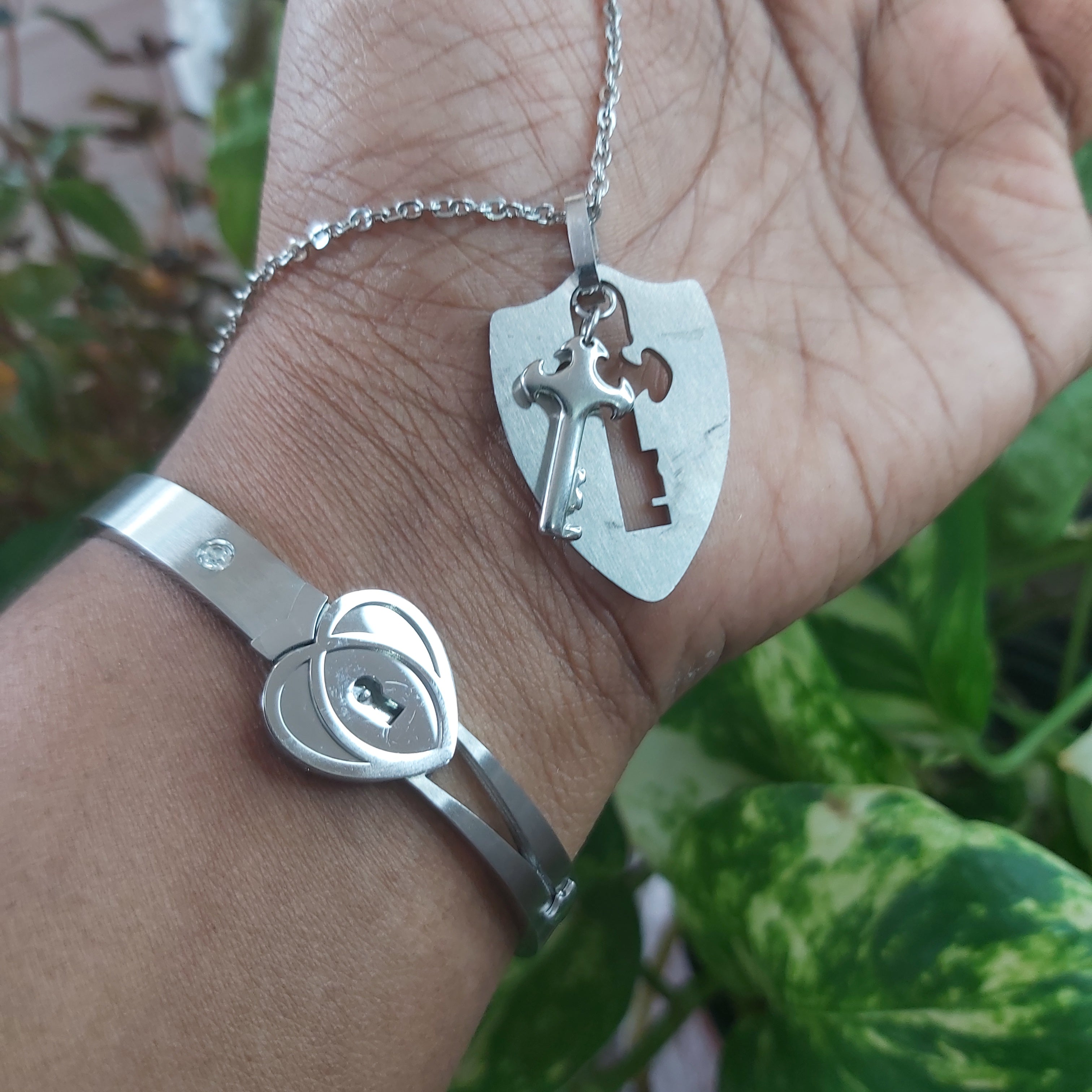 Couple Key & Lock Bracelet Stainless Steel Set/Necklace