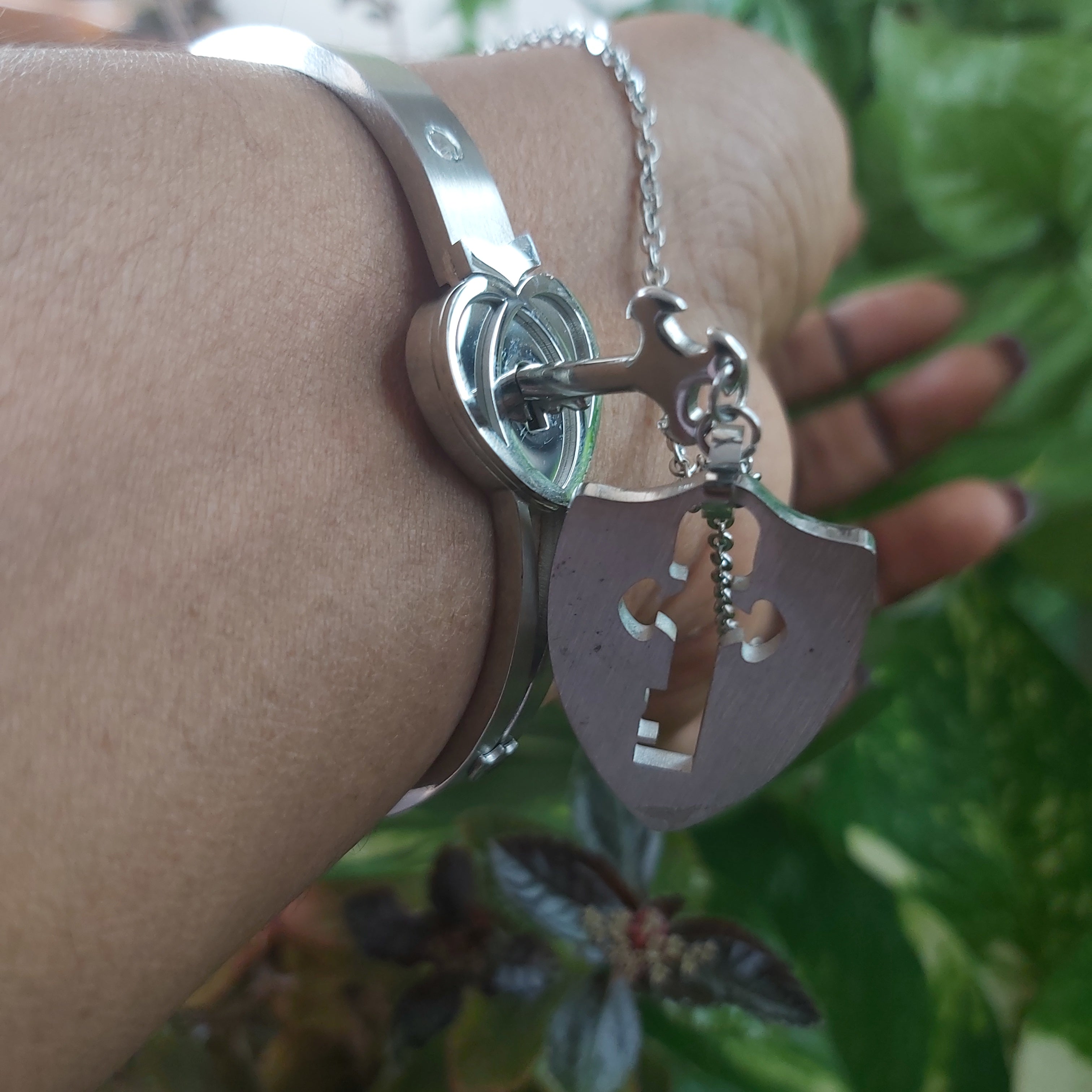 Couple Key & Lock Bracelet Stainless Steel Set/Necklace