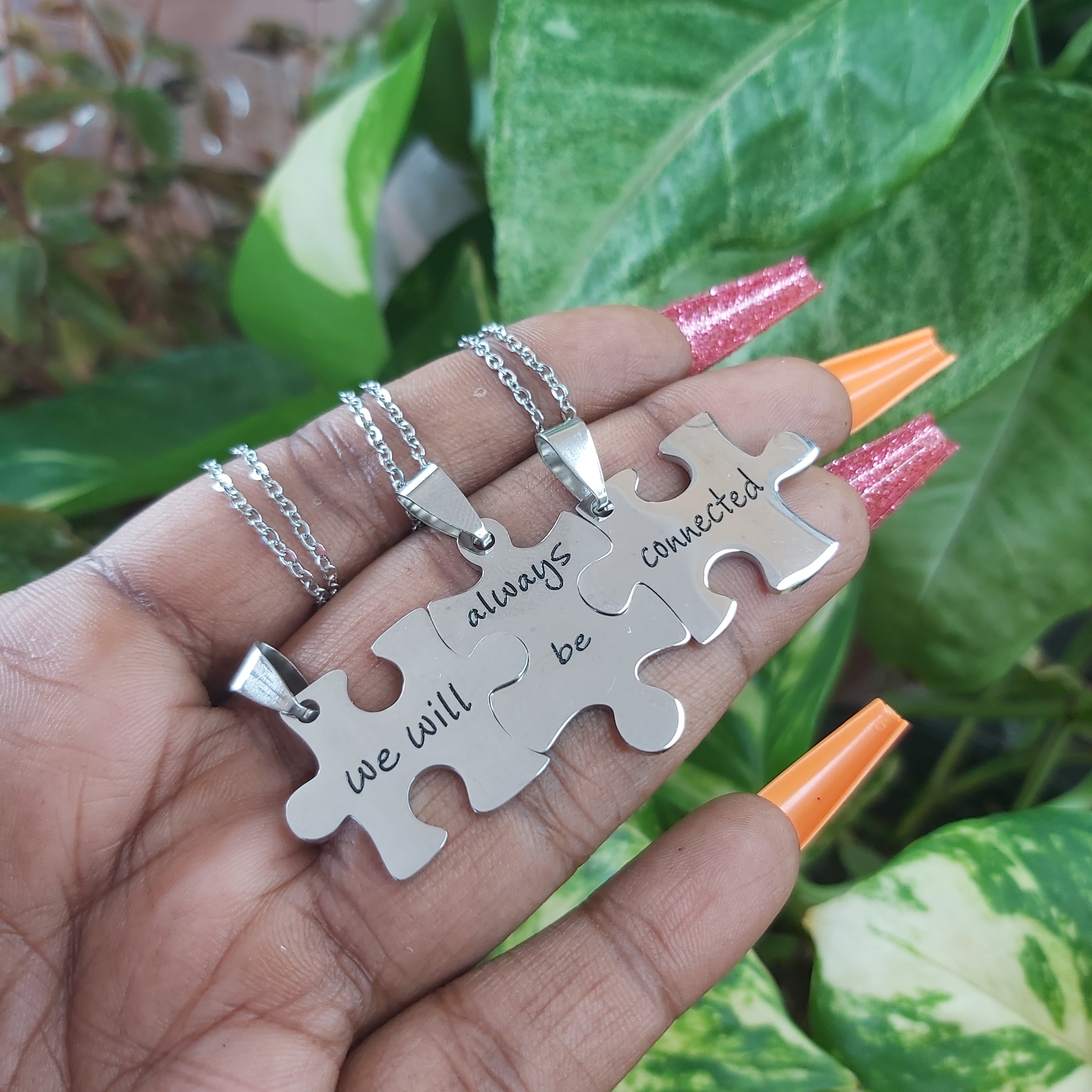Best Friends/BF, We will Always be Connected Puzzle Stainless Steel Necklaces