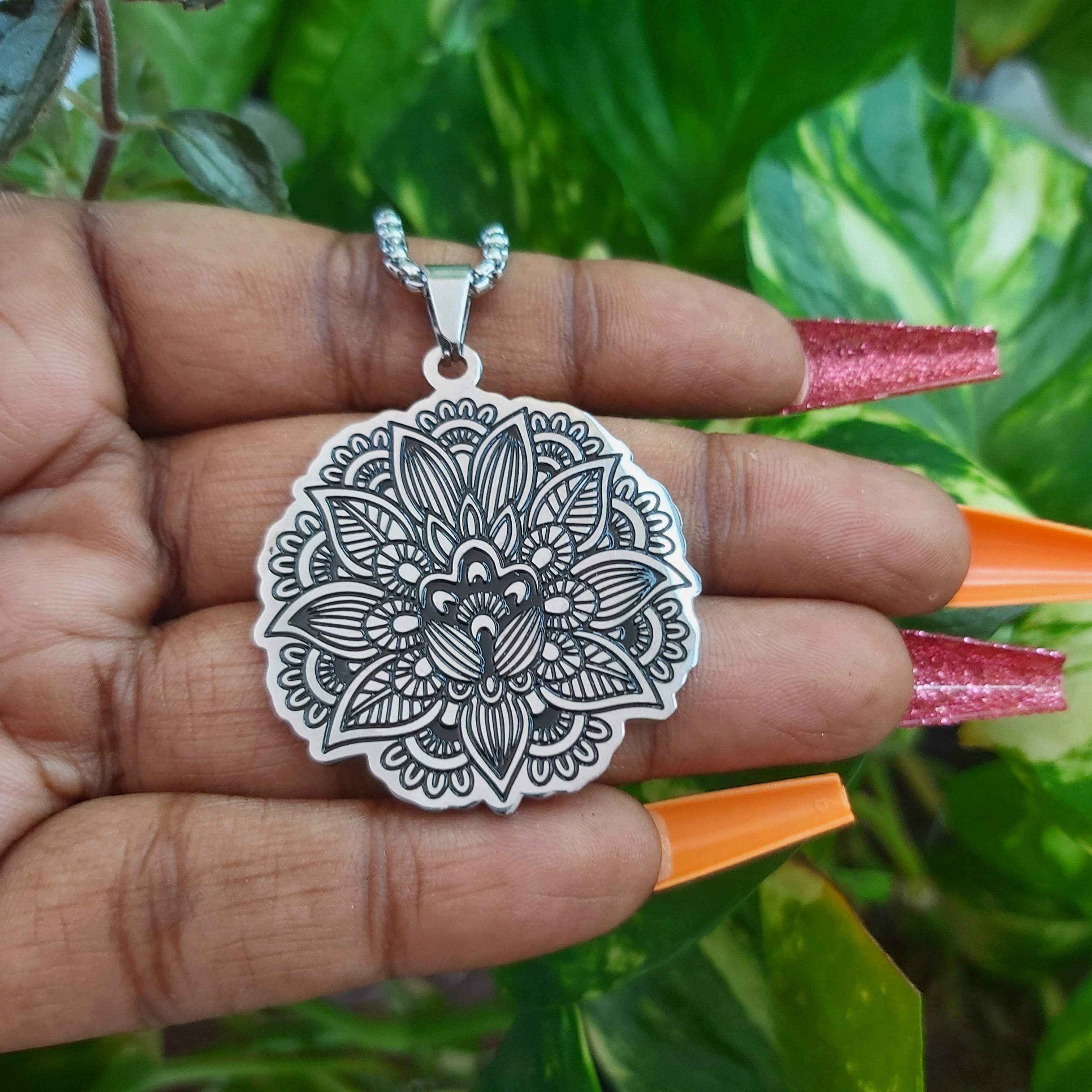 Lotus Flower, Geometric Flower, Elephant Stainless Steel Necklace