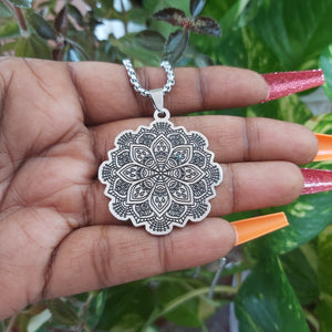 Lotus Flower, Geometric Flower, Elephant Stainless Steel Necklace