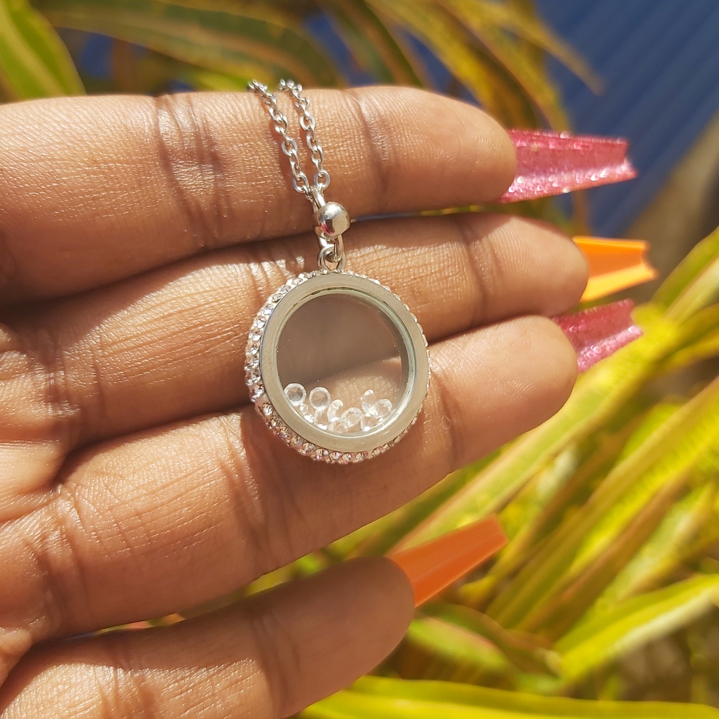 Floating Charms Heart Crystal/Rhinestones Stainless Steel Necklace