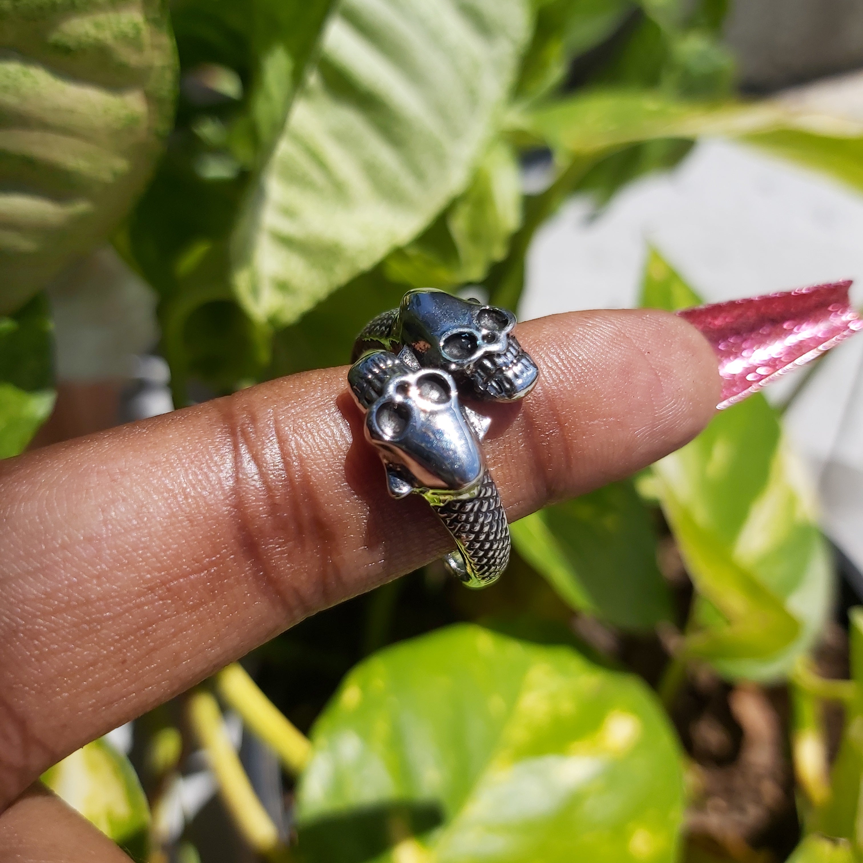 Punk Double Skull Stainless Steel Adjustable Ring