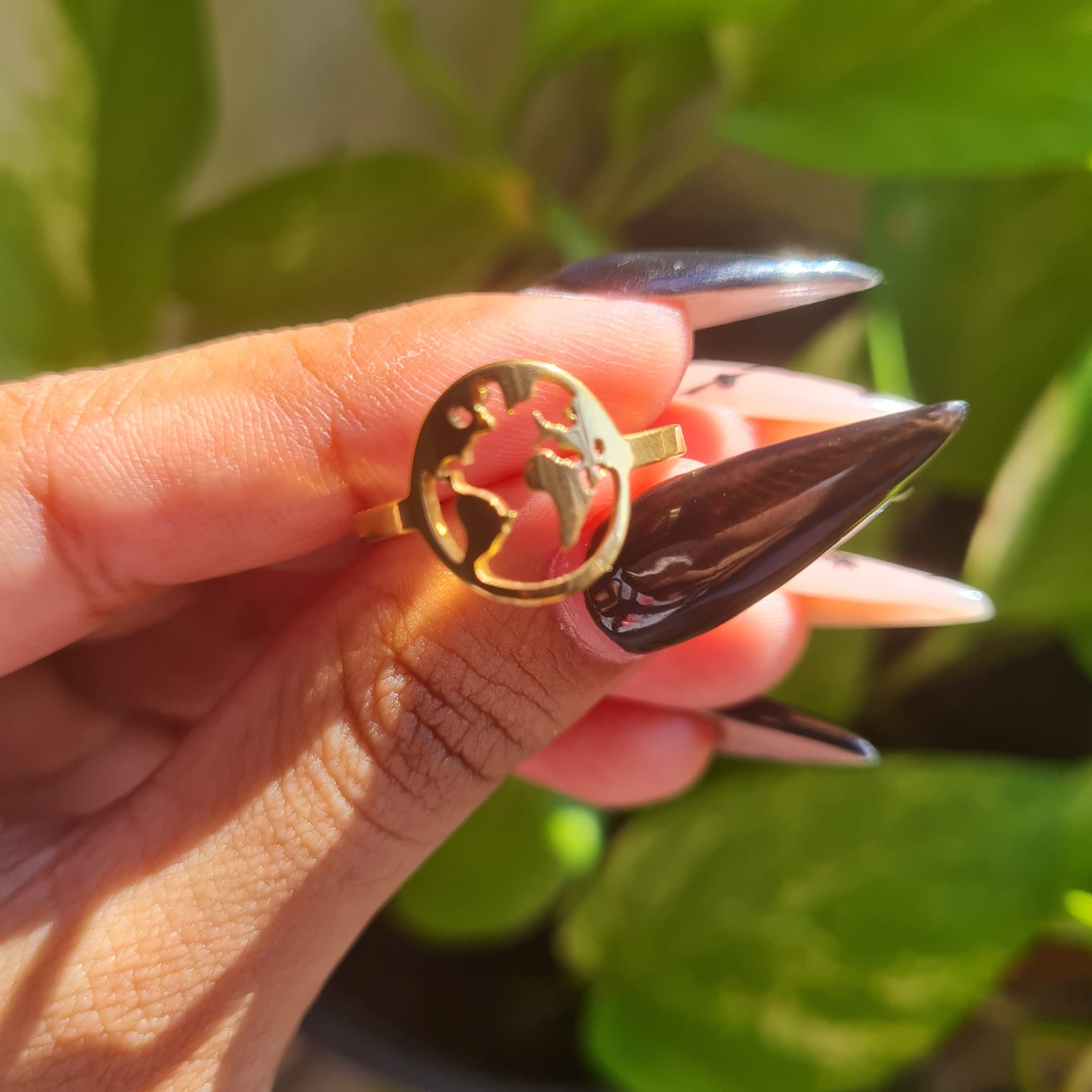 Heartbeat/Pulse Rose Planet/Earth Adjustable Gold Stainless Steel Ring