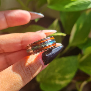 3 Stripes Inlaid (2 Wood & 1 Shell) Stainless Steel 8mm Ring