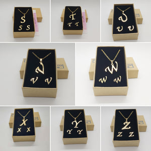 Initial Letter Necklace & Earring Stainless Steel Set